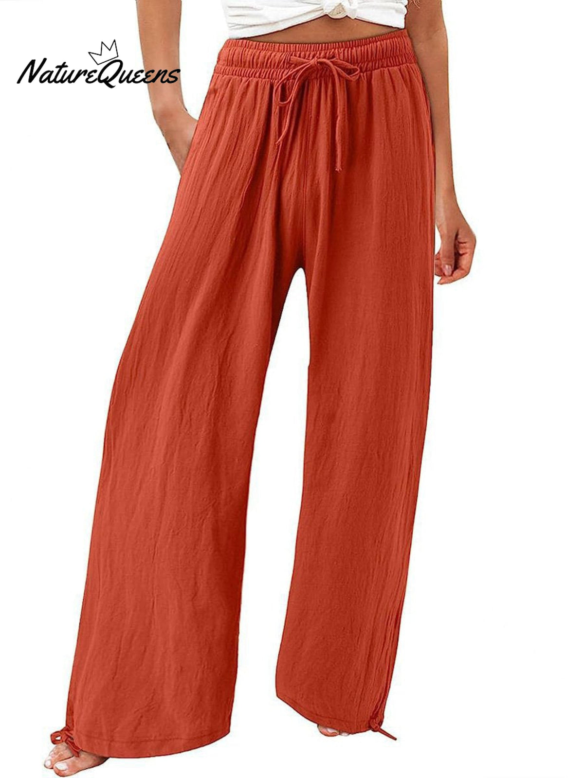 Cotton and Linen Wide-Leg Casual Pants