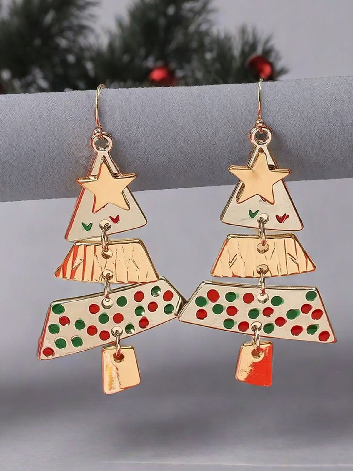 Party Carnival Metal Christmas Tree Long Earrings