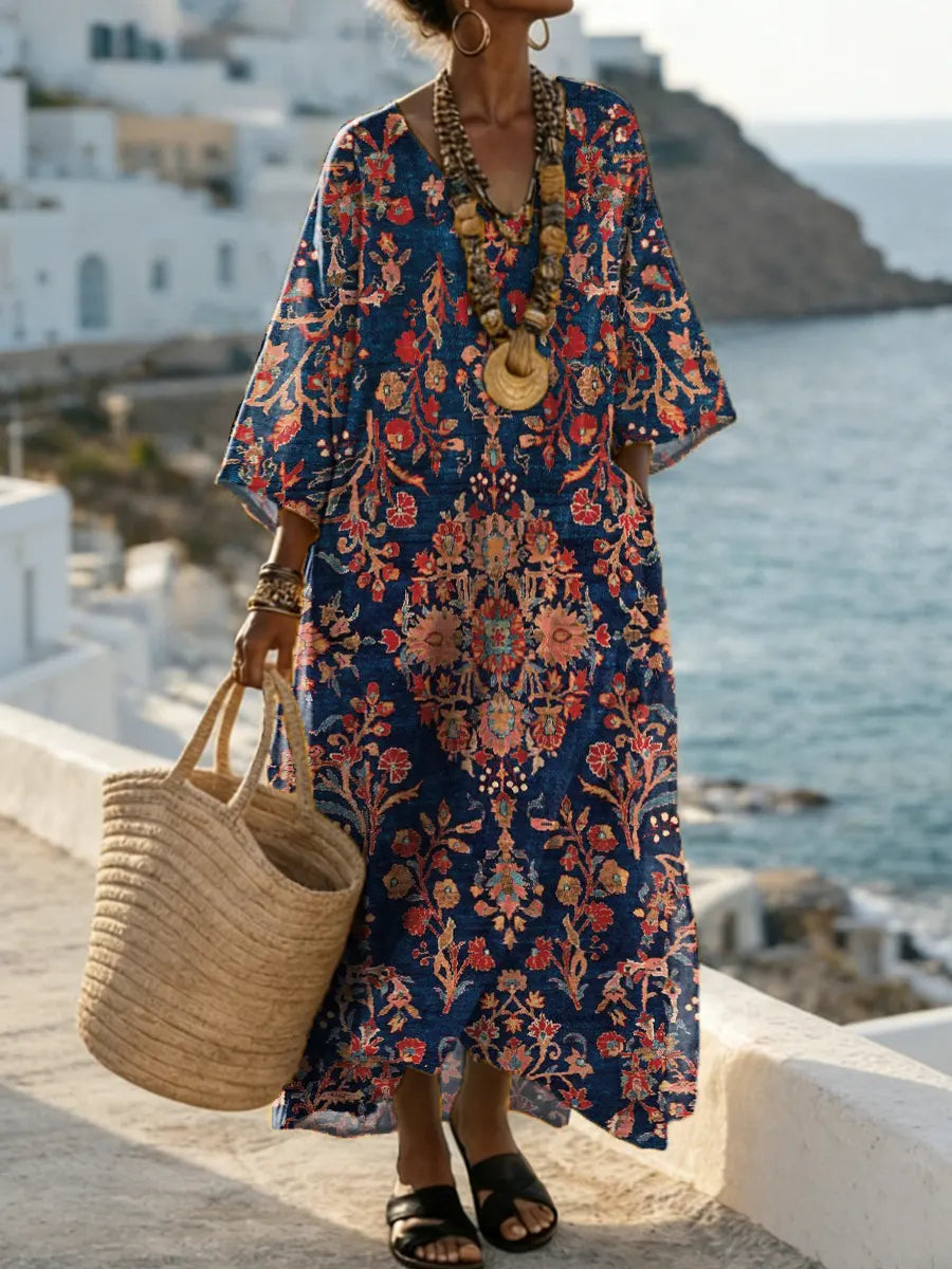 Vintage Floral Pattern Art Print Casual Cotton Dress