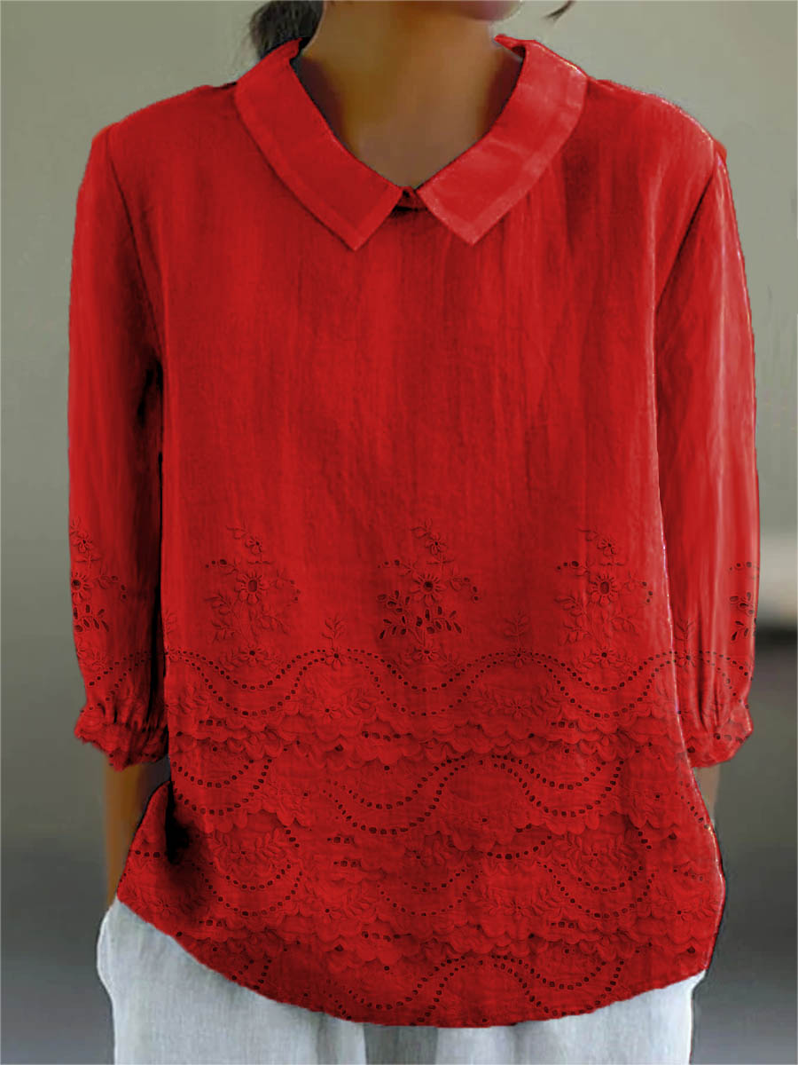 Vintage Floral Pattern Art Print Casual Cotton and Linen 3/4-Sleeve Shirt