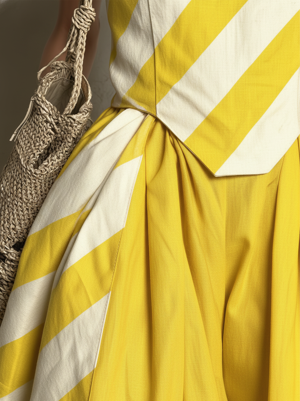 Yellow and White Striped Cami Top and Wide-Leg Pants Set