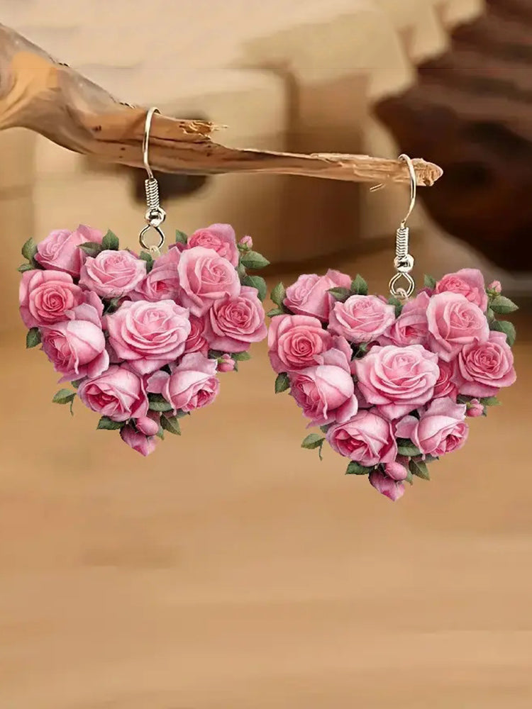 Pink Rose Flower Earrings