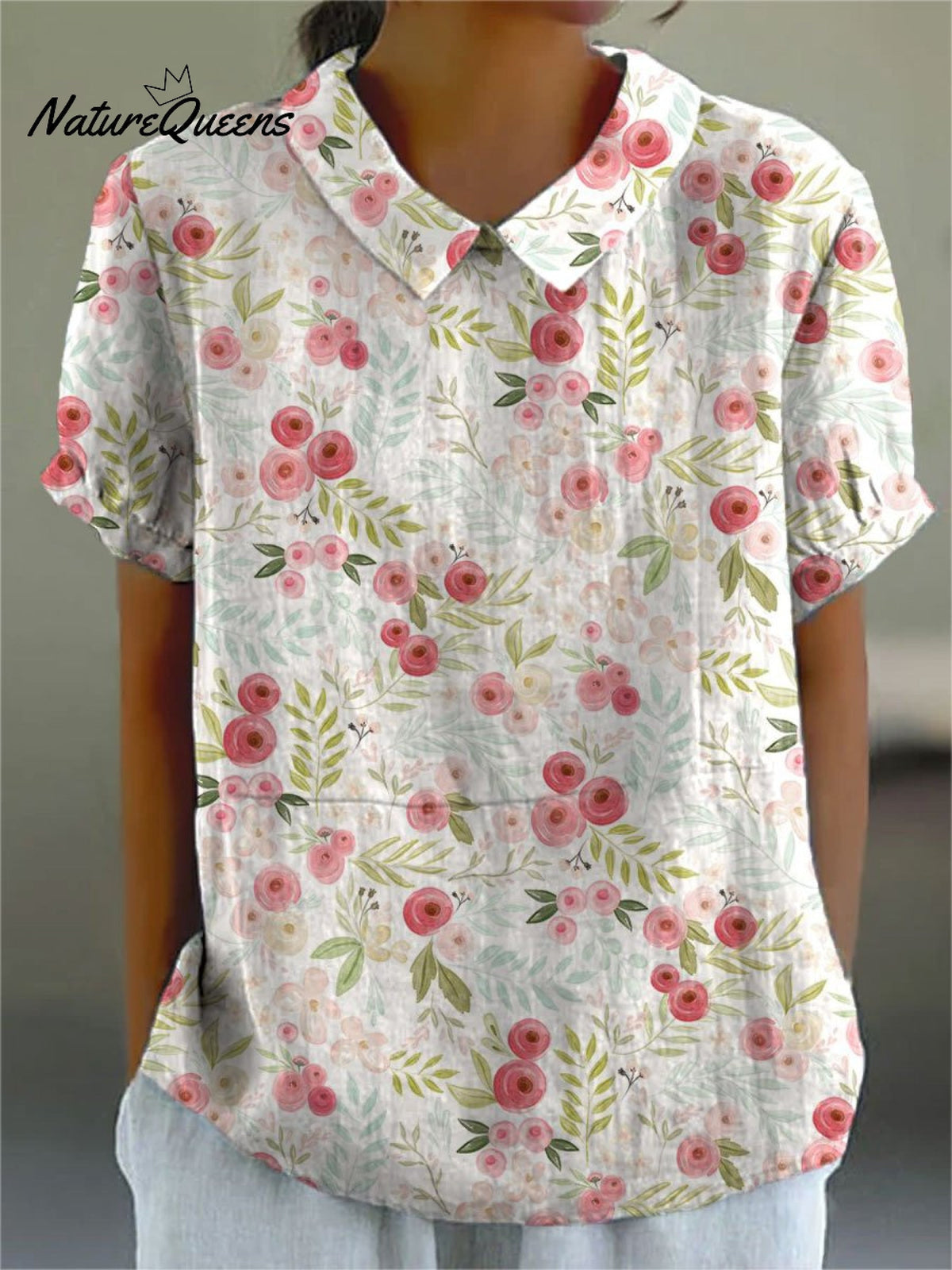 Floral Print Casual Cotton and Linen Shirt