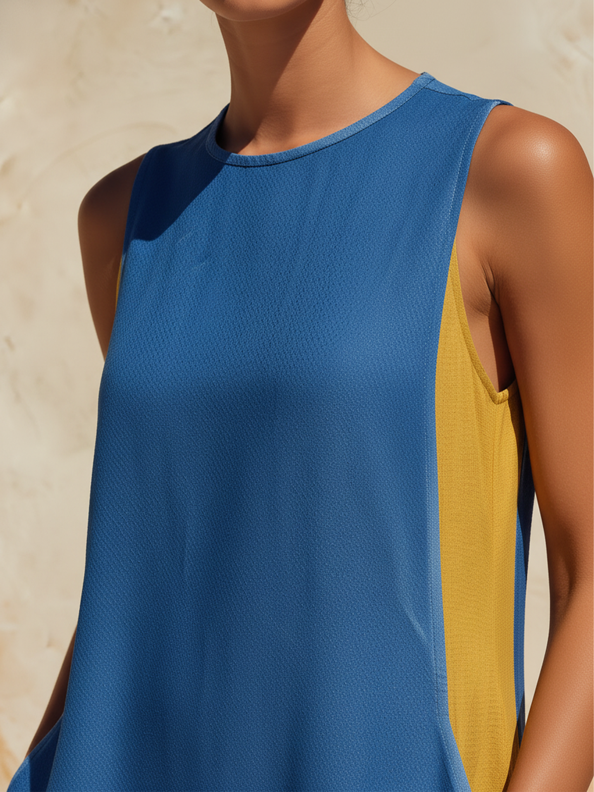 Blue and Yellow Colorblock Sleeveless Maxi Dress
