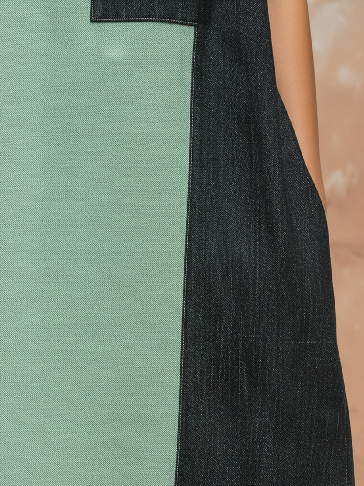 Mint Green and Black Denim Colorblock Sleeveless Maxi Dress