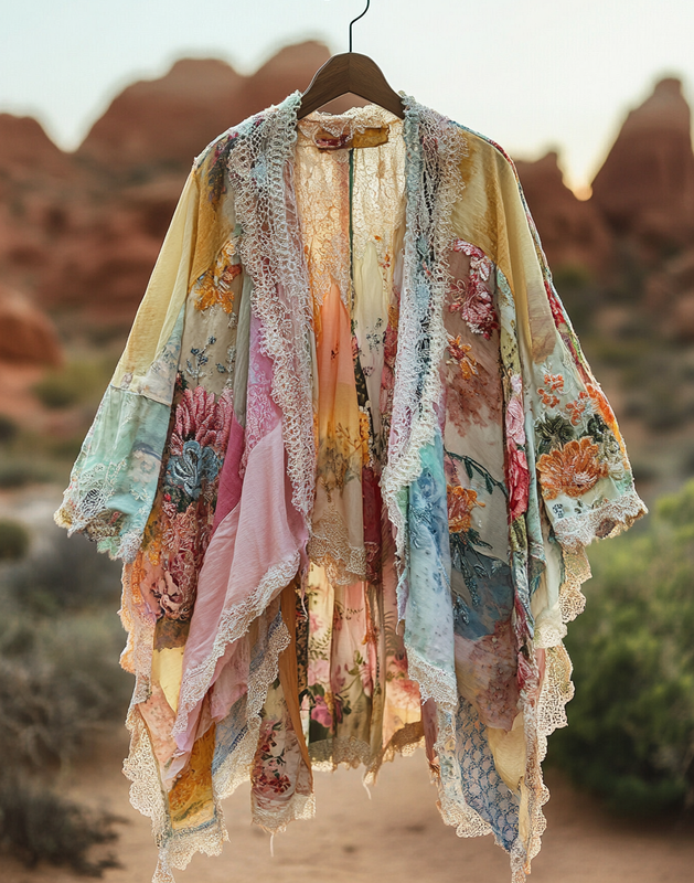 Summer Cardigan with Gradient Stitching and Embroidery 628d