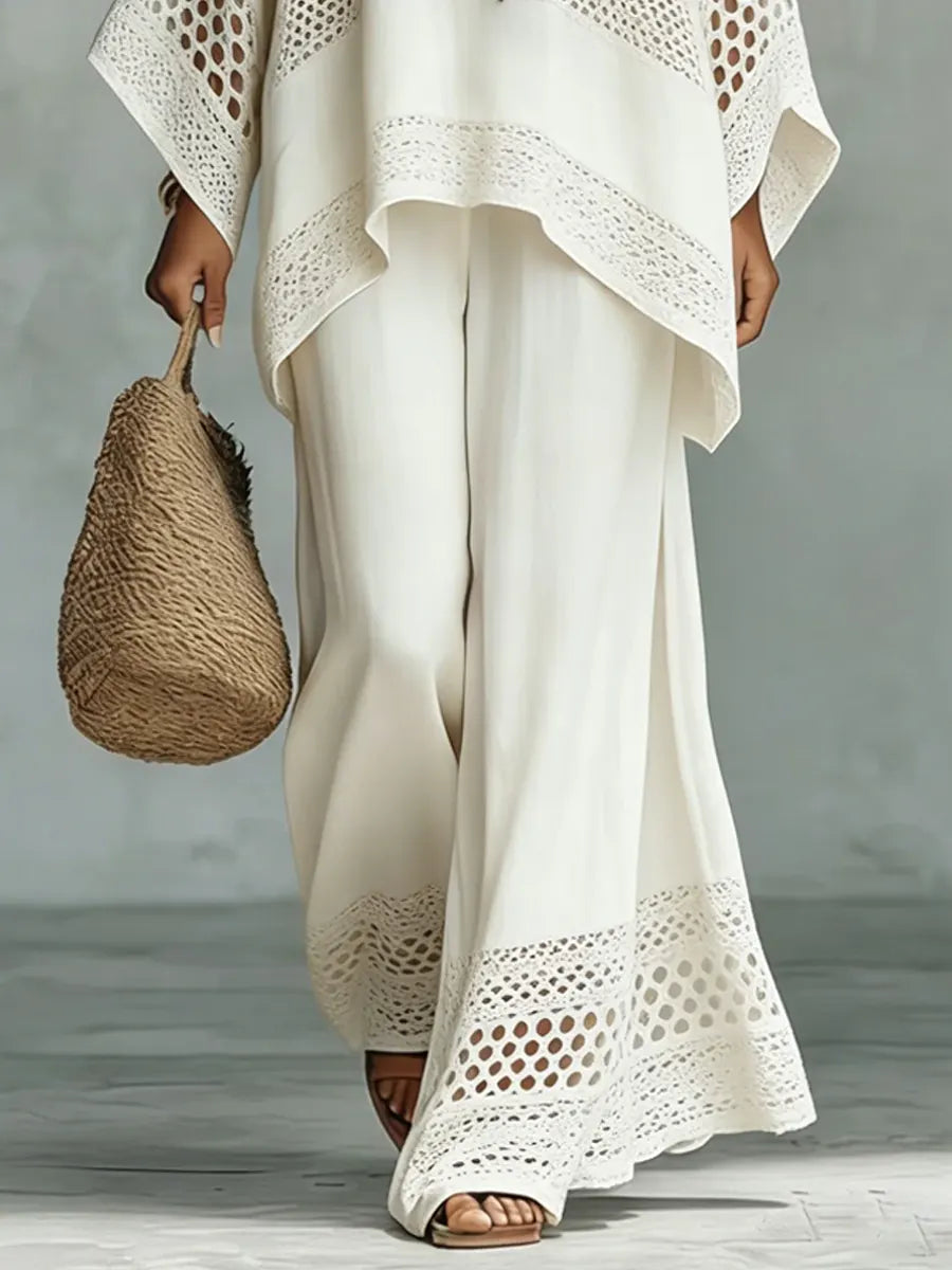 Vintage Ethnic Art Comfortable Loose Cotton Linen Wide-Leg Pants Two-Piece Set