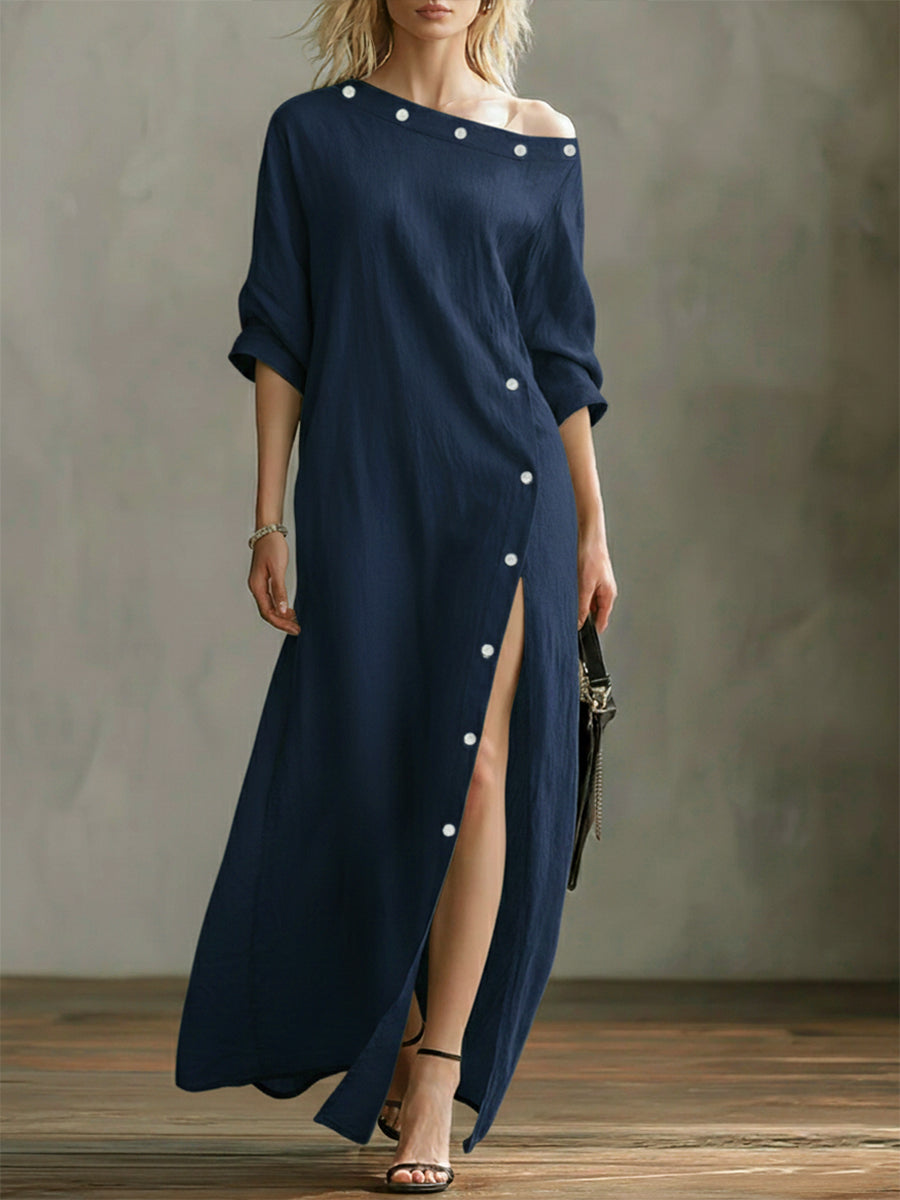 Linen and Cotton Off-the-Shoulder Dress