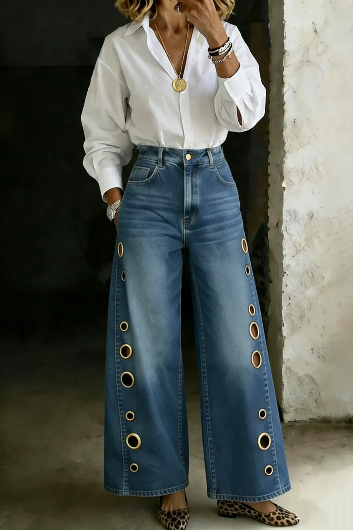 Fashion Design New High-Waisted Casual Loose Wide-Leg Jeans