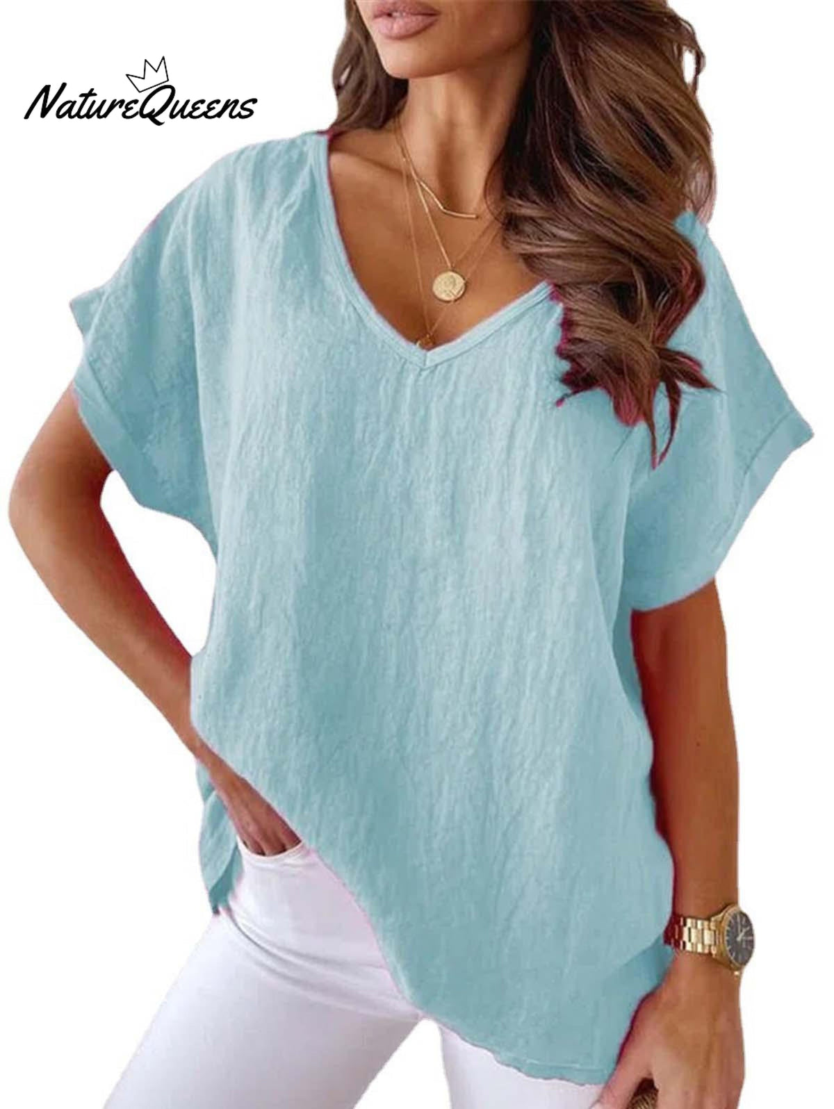 Solid V-Neck Casual Top