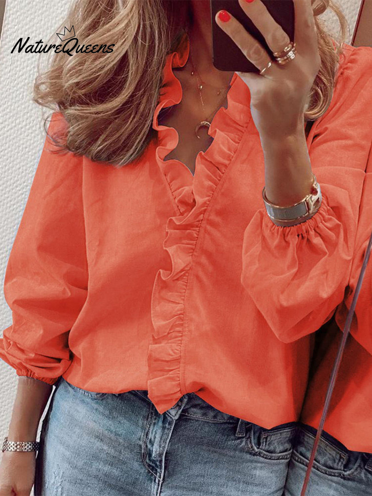 Casual Cotton and Linen Ruffle Shirt