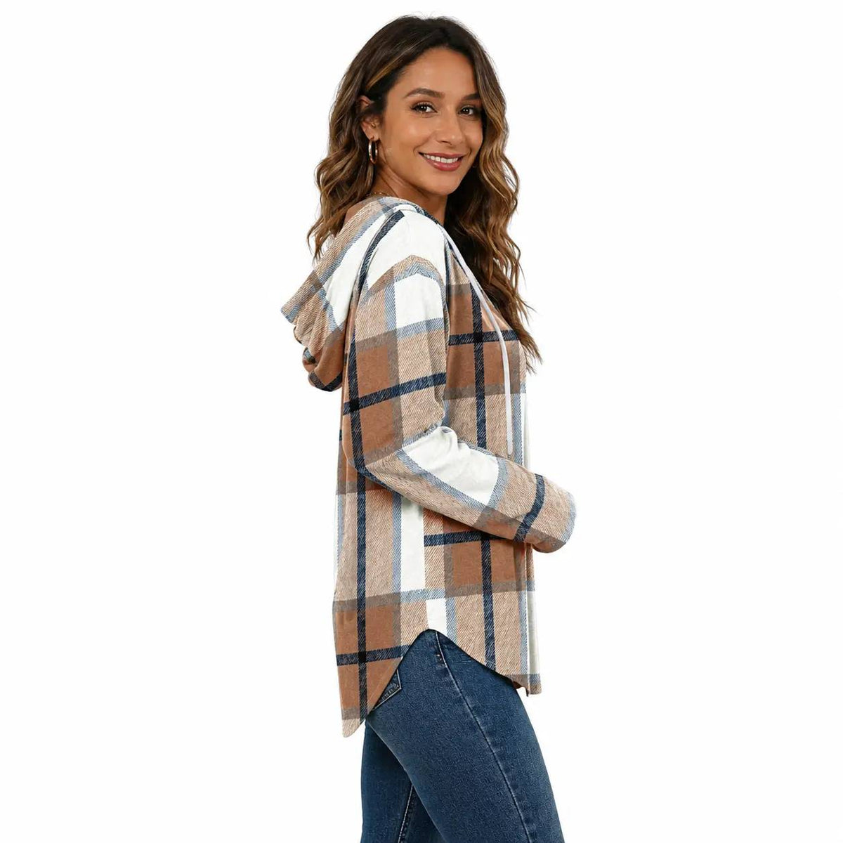 WIHOLL Women's Soft V-Neck Hooded Tunic Top - Lightweight Long Sleeve Pullover