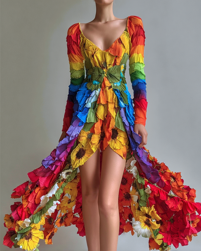 Vibrant Summer Rainbow-Colored Dress 5629