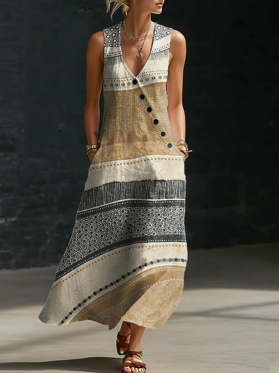 Abstract Pattern Art Print Casual Cotton Linen Dress