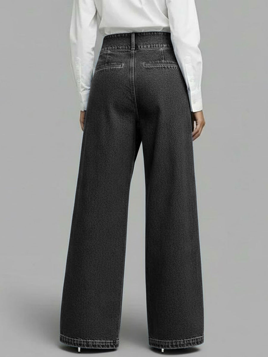 High-Waisted Casual Loose-Fitting Wide-Leg Jeans