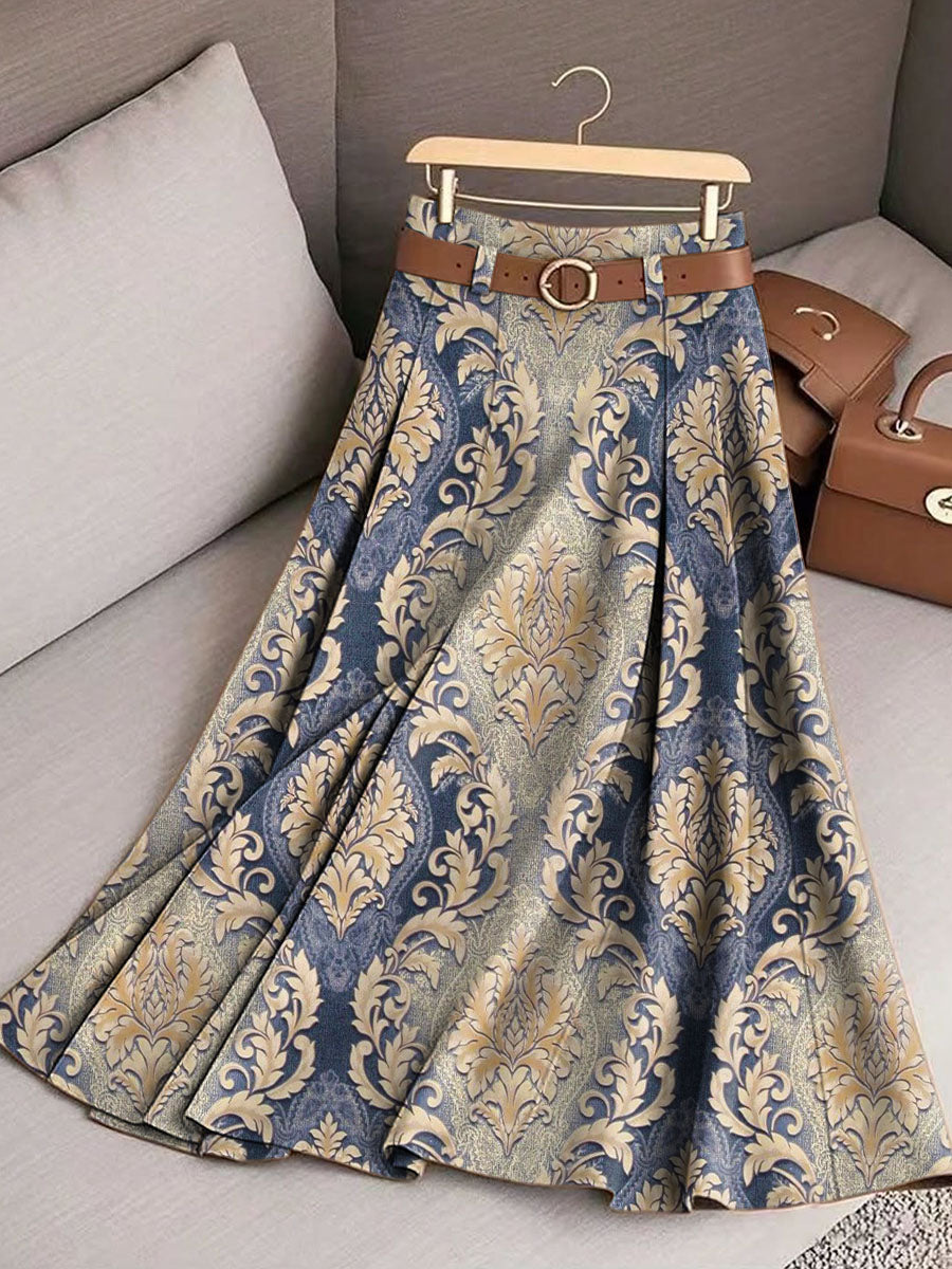 Vintage Floral Art Print Casual Cotton Skirt