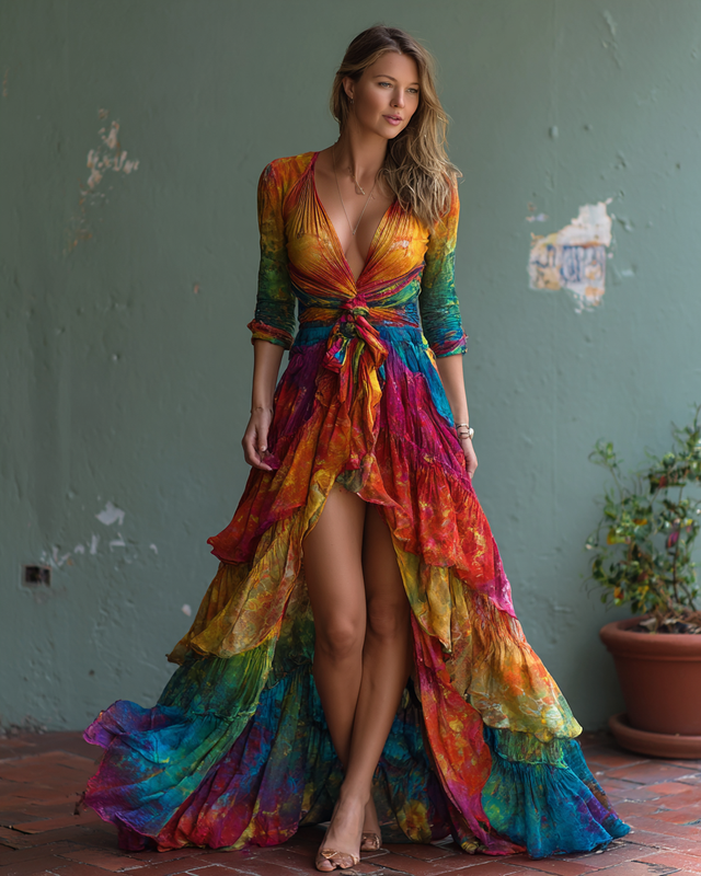 Vibrant Summer Rainbow-Colored Dress 8552