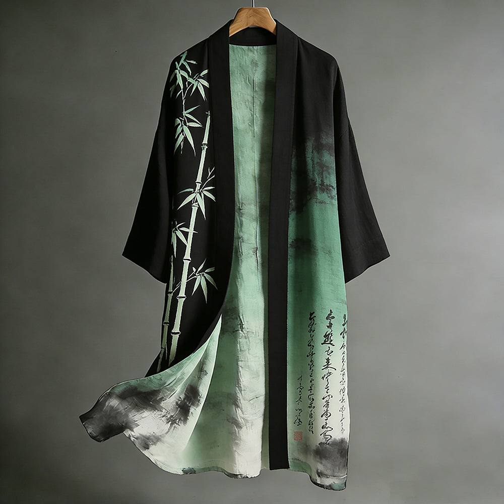 Japanese Art Bamboo Forest Art Tie-Dye Cotton Linen Kimono