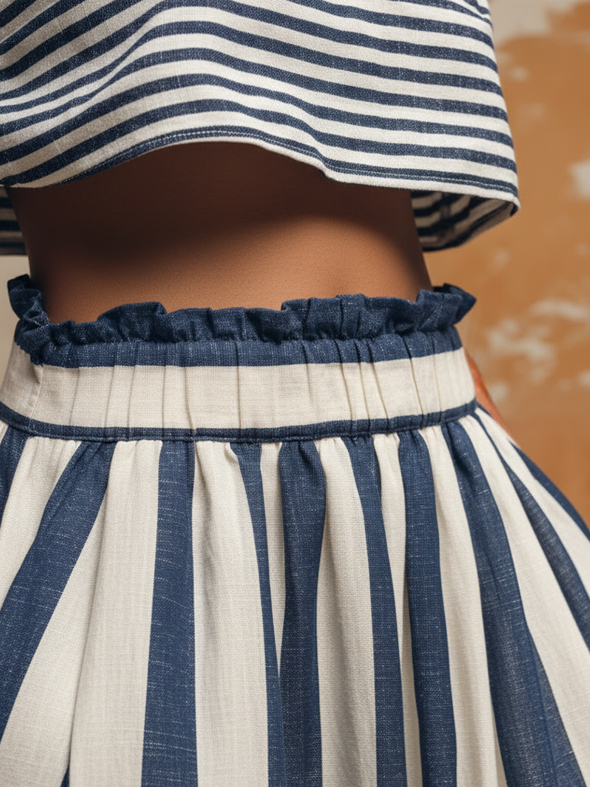 Striped Linen-Blend Two-Piece Set | Crop Top and Maxi Skirt with Pockets