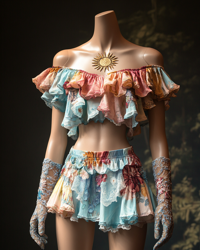 Sexy Elegant Ruffle Top with Skirt Two-Piece Swimsuit 184f