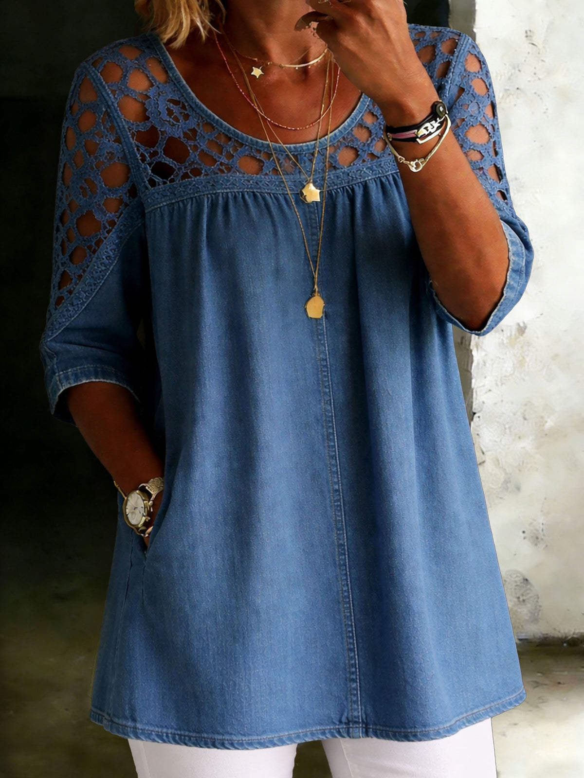 Solid Color Casual Loose Denim Blouse Shirt