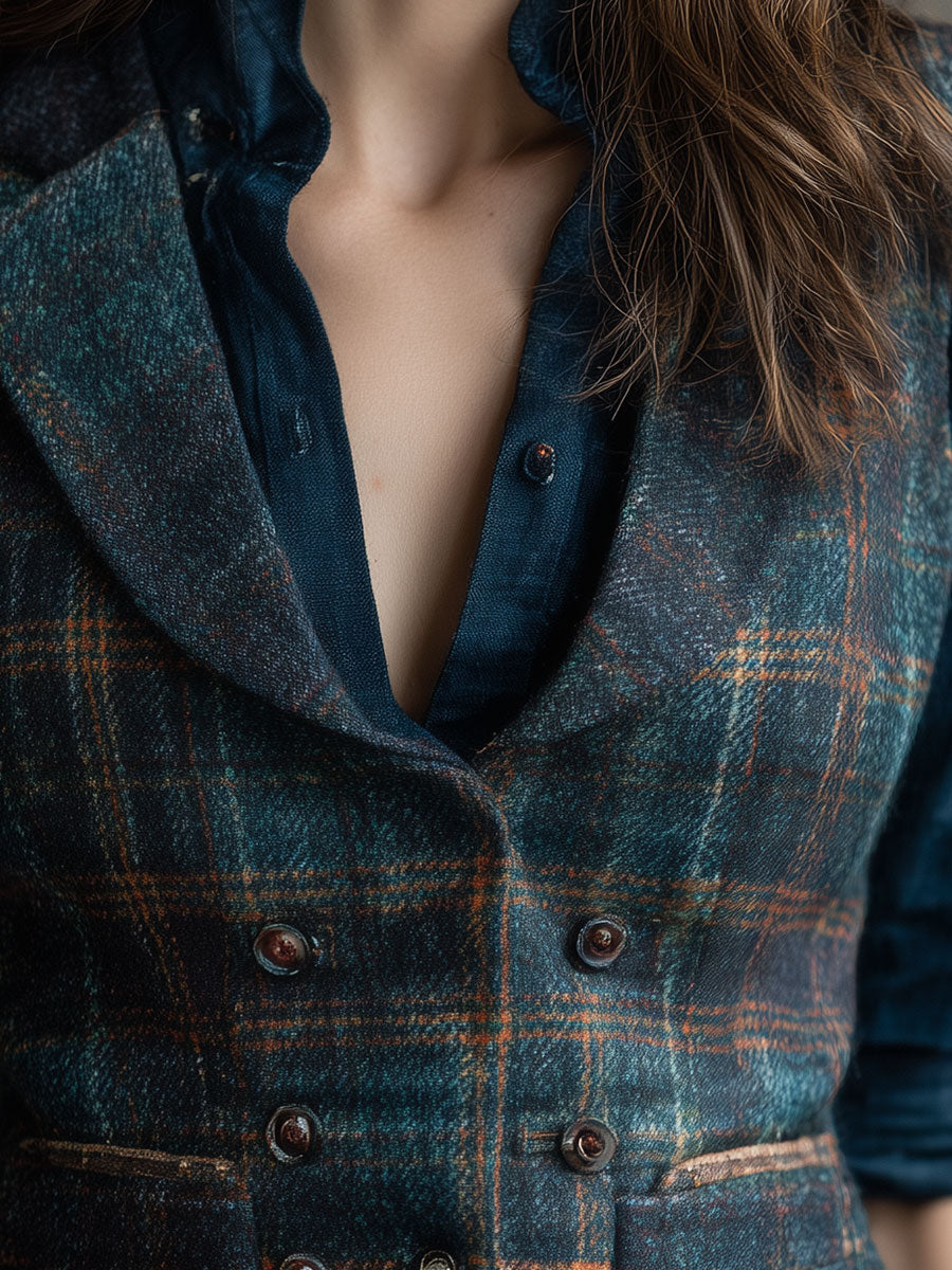 Retro Lapel Plaid Wool Vest