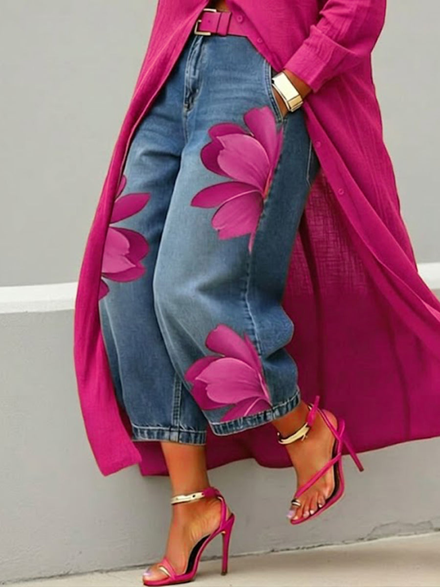 Casual Artistic-Print Jeans