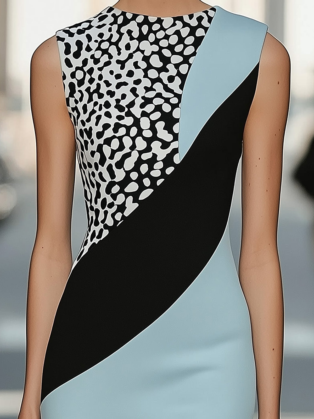 Elegant Satin Dress with Leopard Print and Colorblock Design
