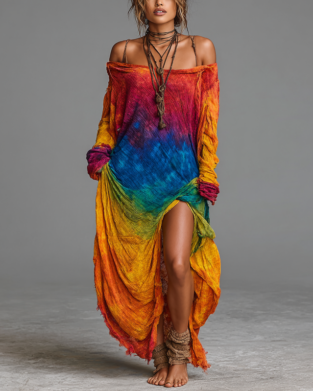 Vibrant Summer Rainbow-Colored Dress 5930