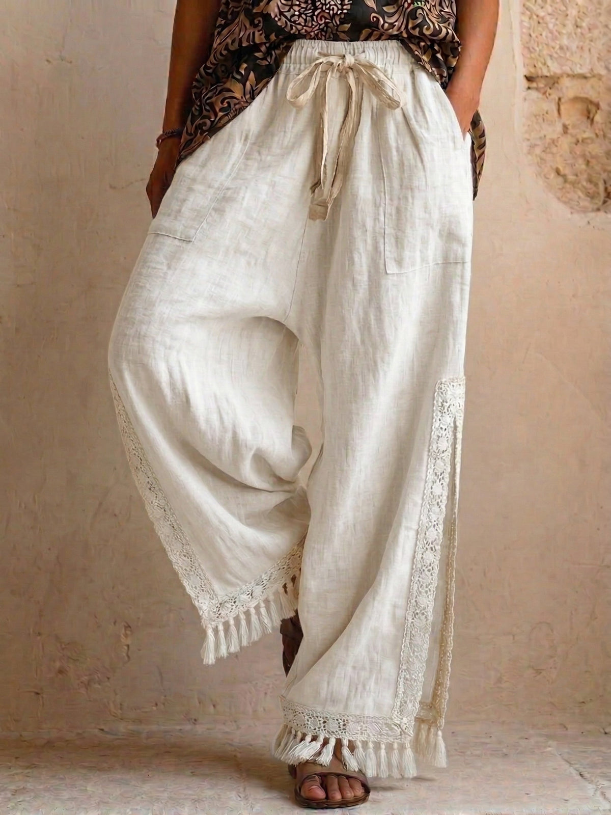 Cotton and Linen Wide-Leg Casual Pants