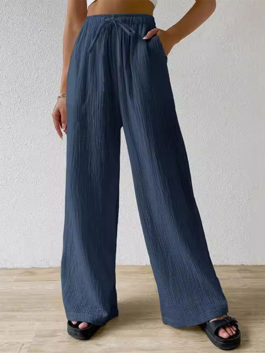 Solid Color Loose Casual Wide-Leg Pants