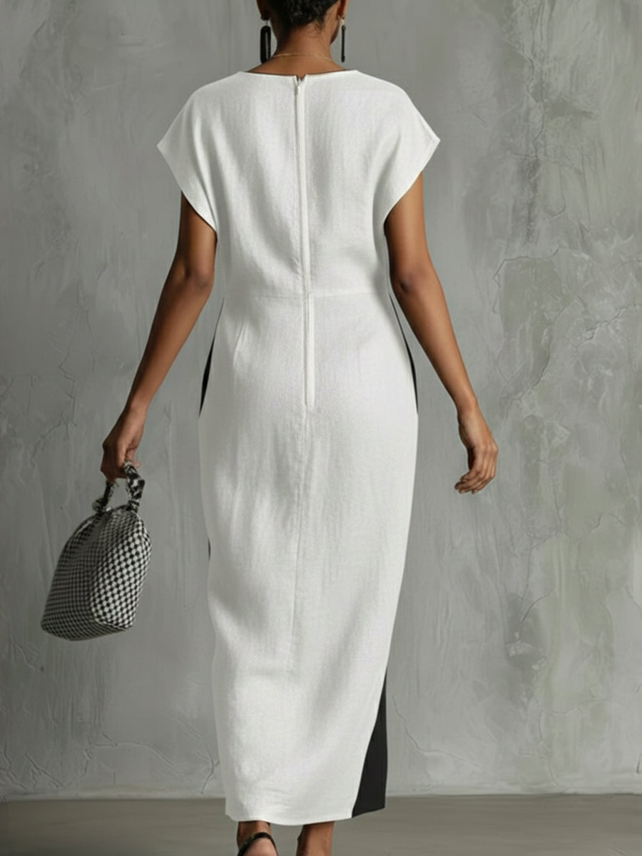 Comfortable V-Neck Colorblock Spliced Dress