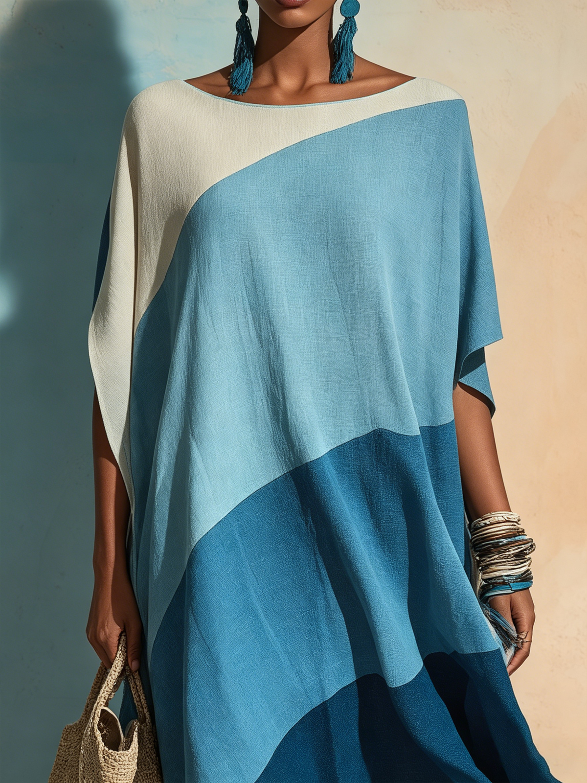 Colorblock Fringe Caftan Maxi Dress
