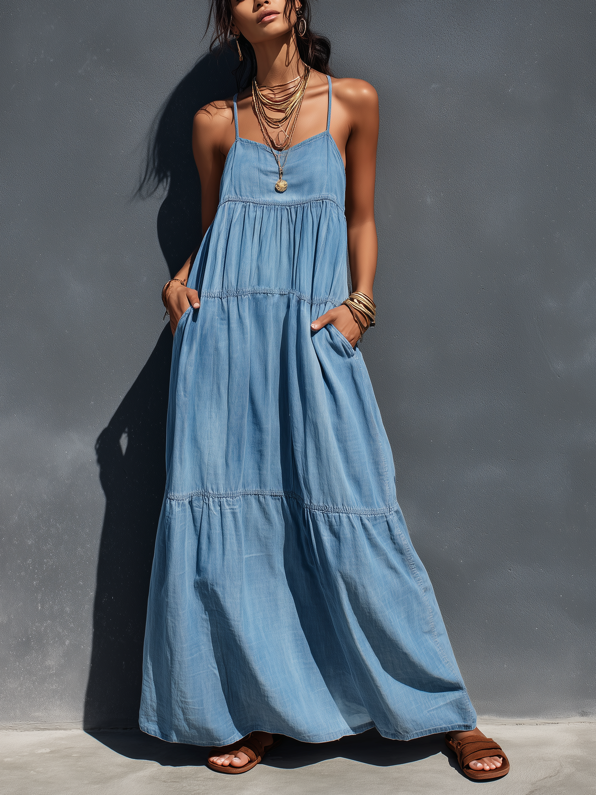 Casual Denim Suspender Dress