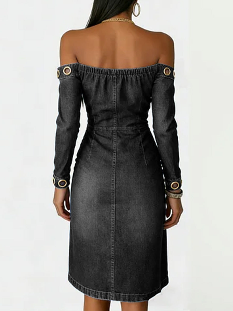Strapless Long-Sleeved Casual Slim-Fit Denim Dress