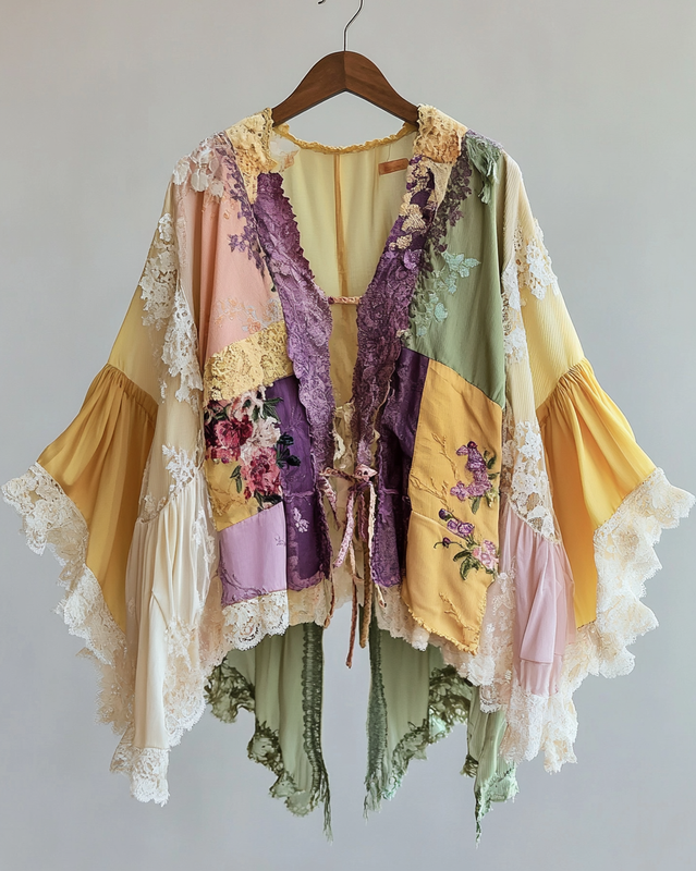 Summer Cardigan with Gradient Stitching and Embroidery B438