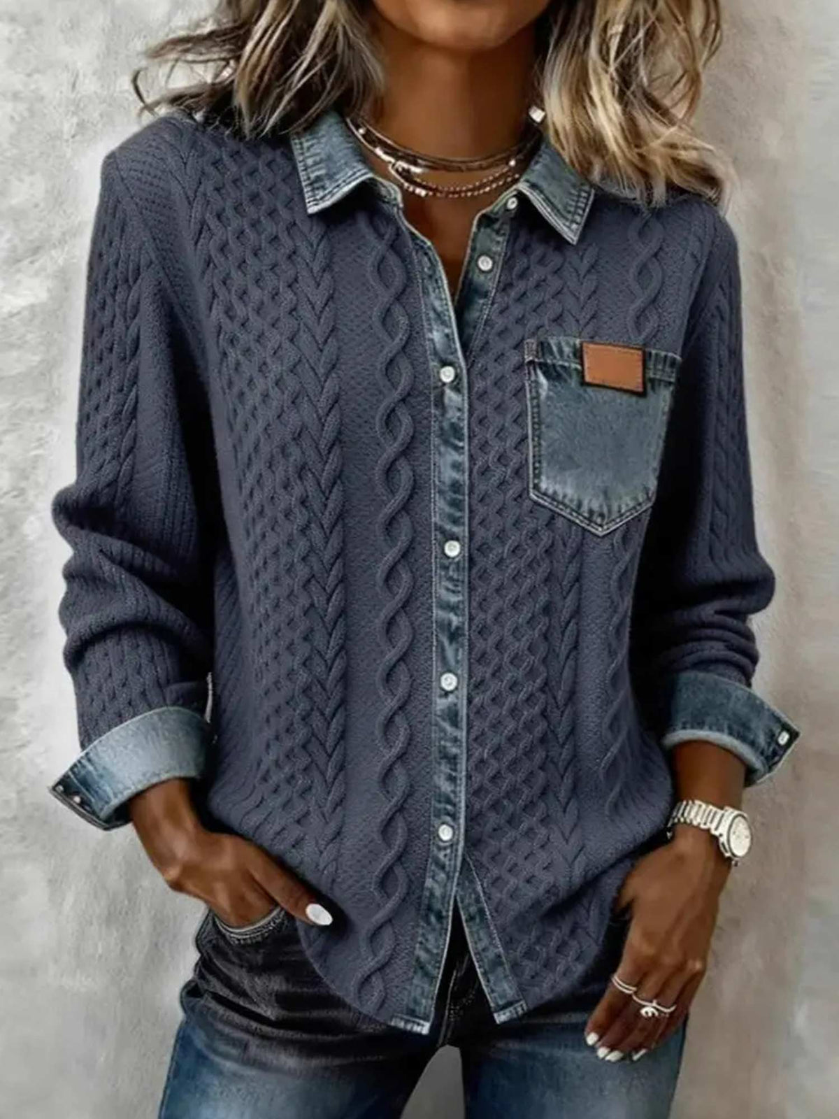 Clearance Sale Retro Knitted Denim Shirt