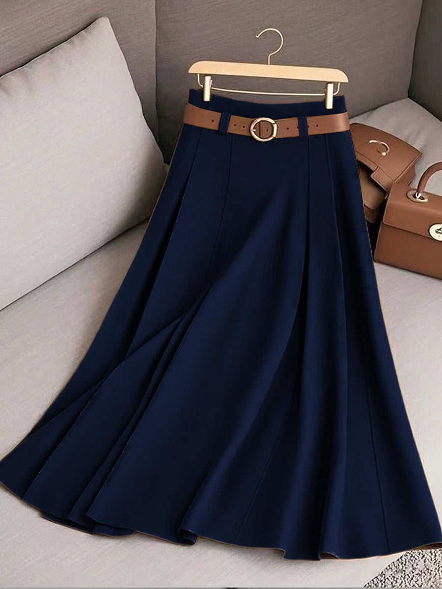 Solid Color High Waist A-Line Casual Skirt