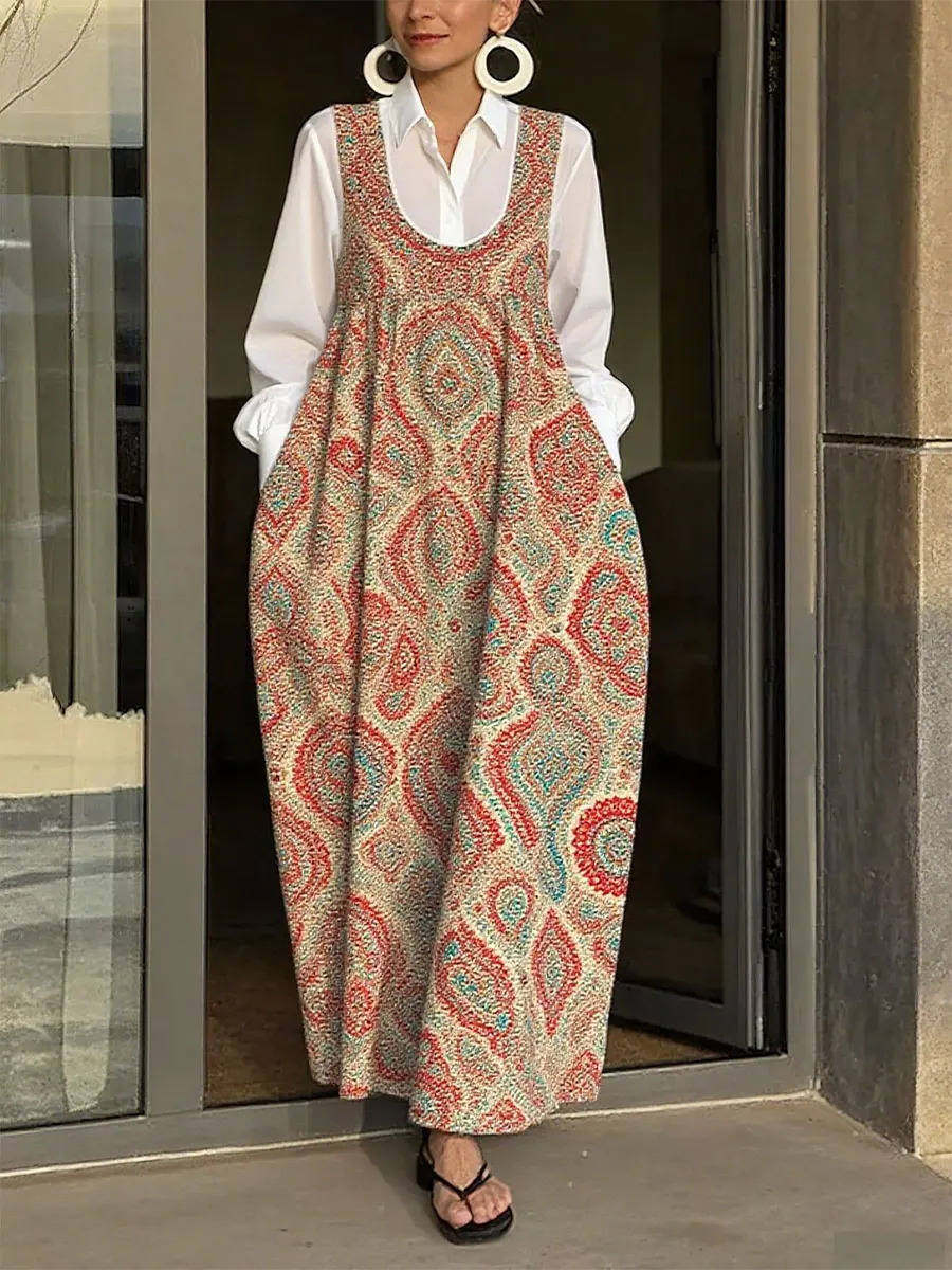 Multicolor Floral Print Denim Suspenders Maxi Skirt