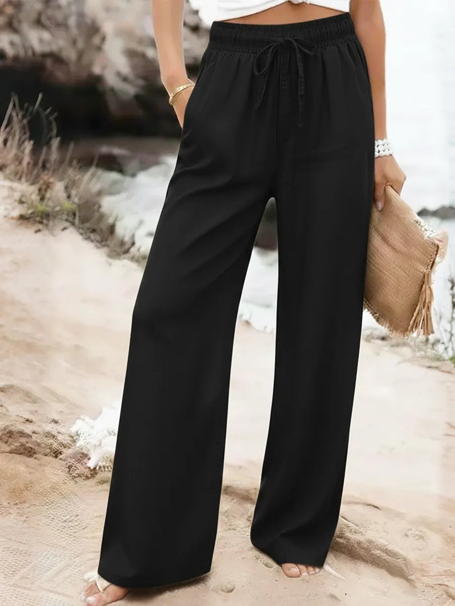 Casual Tencel and Cotton Wide-Leg Pants