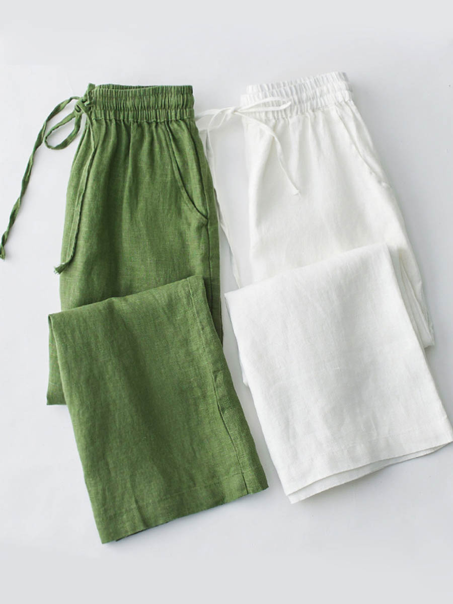 Breathable Elastic Pocket Lazy Casual Cotton and Linen Loose Pants