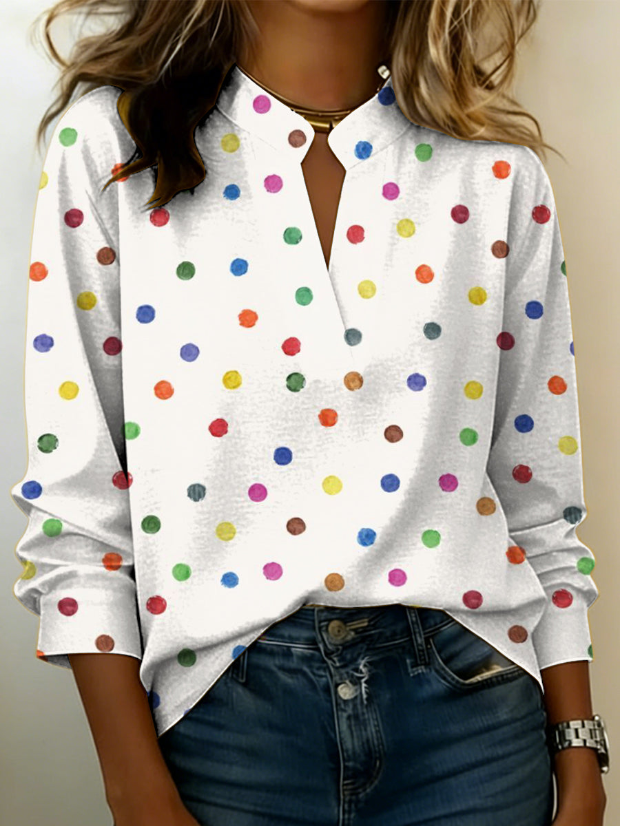 Colorful Polka Dot Decorative Pattern Casual Long-Sleeve Shirt