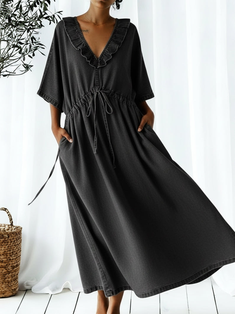 Casual Retro Ruffled Collar Loose Denim Dress