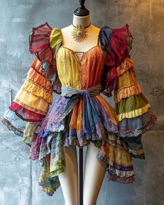 Summer Vacation Elegant Colorful Ruffle Dress A167