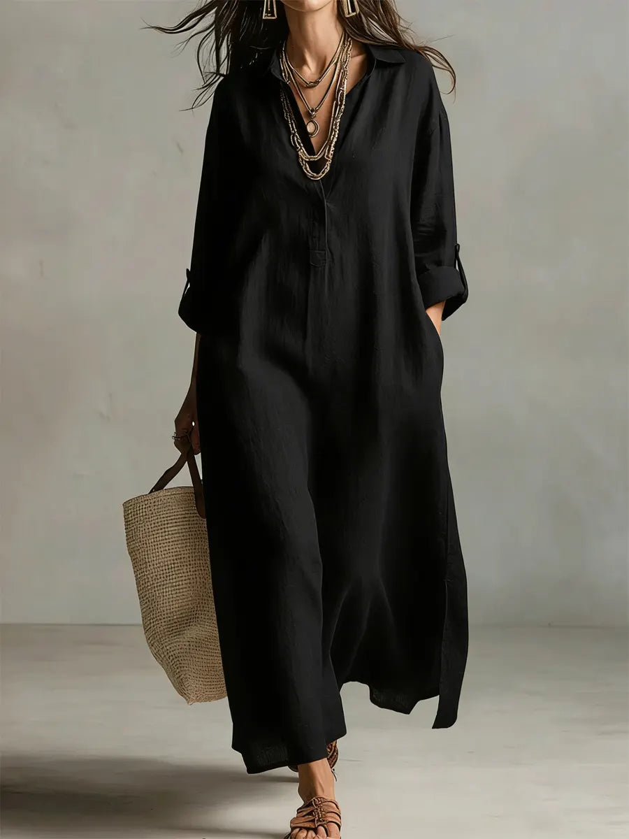 Solid Color Art Casual Fashion Cotton Linen Maxi Dress