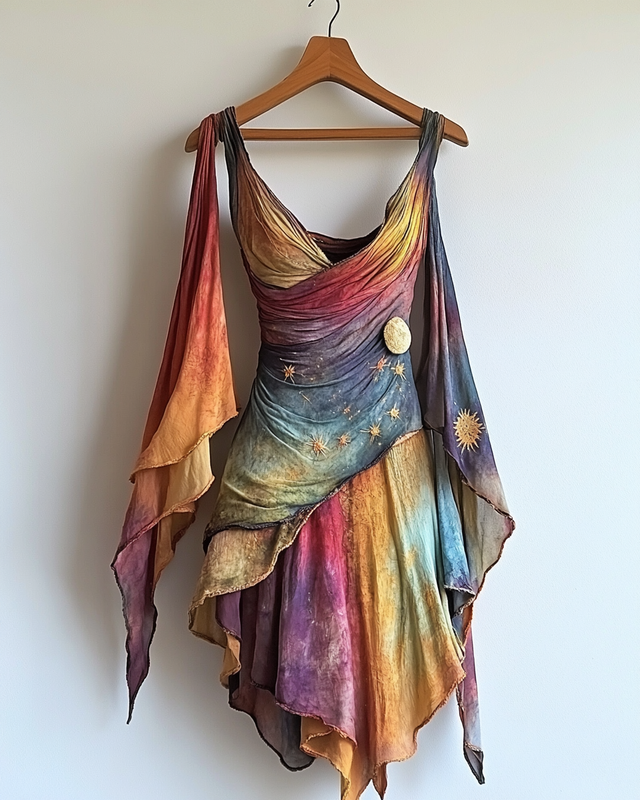 Handmade Colorblock Gradient Rainbow Irregular Sun Dress 0db3