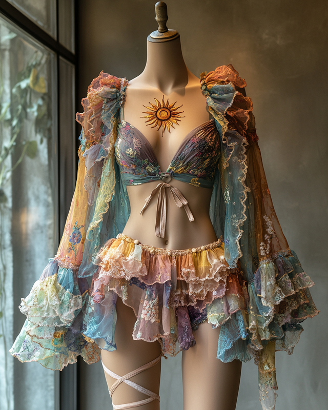 Sexy and Elegant Ruffled Top with Skirt with Kimono Three-Piece Swimsuit 04b2