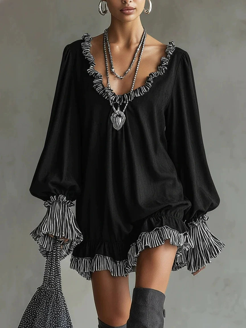 Vintage Black Dress with Ruffled Trim