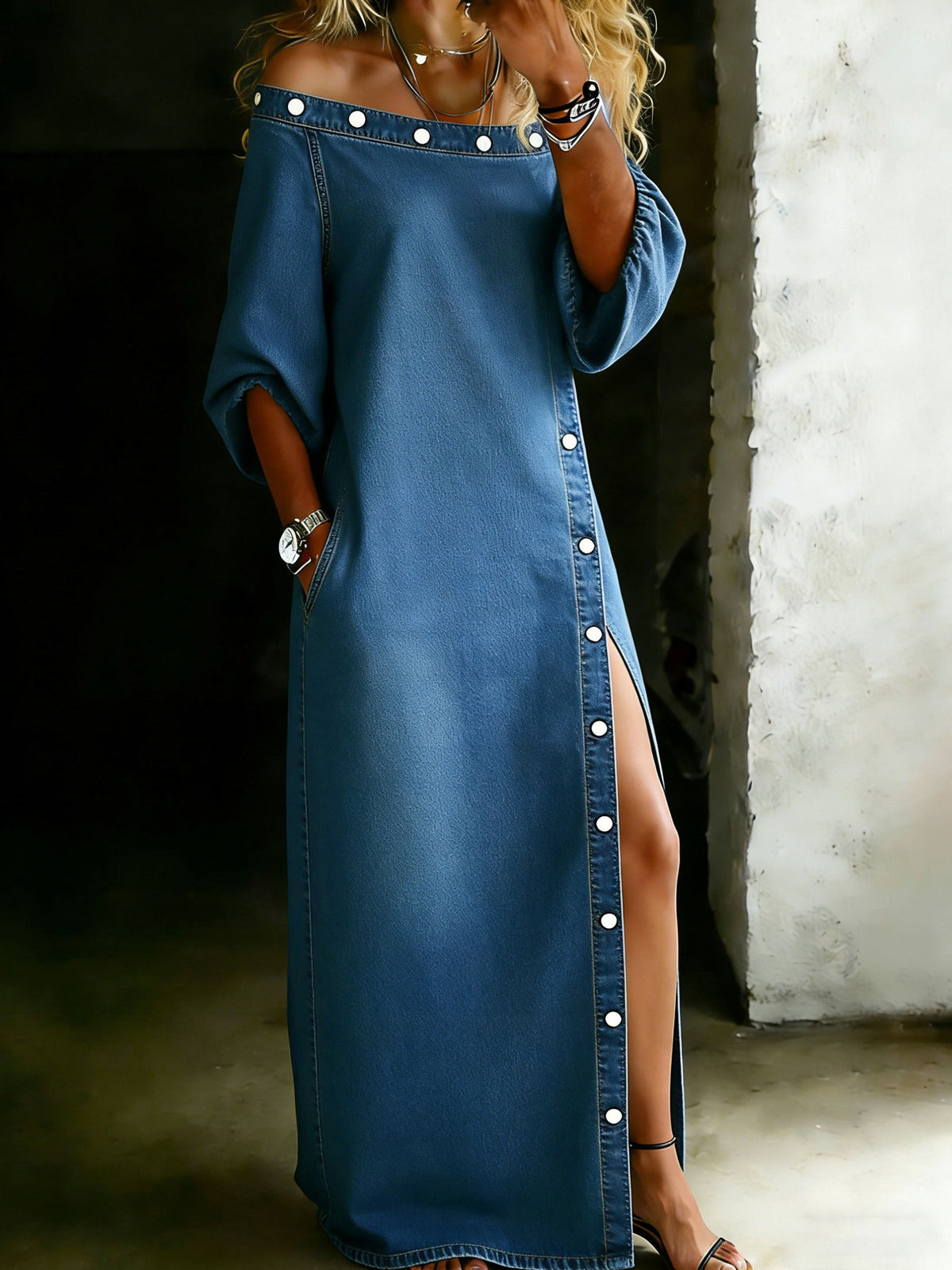 Casual Stylish Off-Shoulder Denim Loose Dress