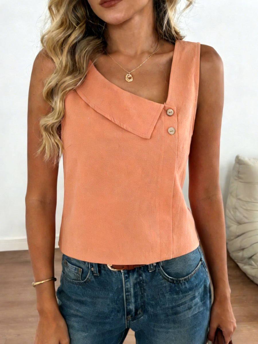 Asymmetrical Collar Sleeveless Shirt